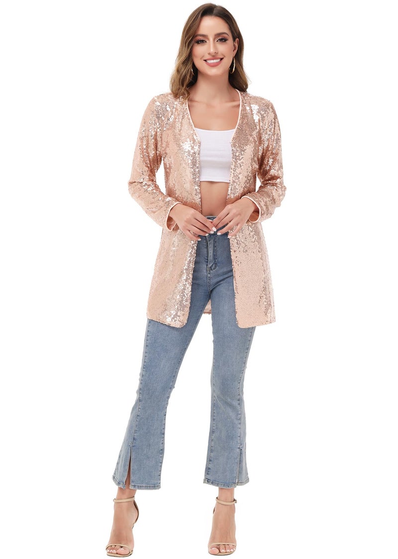 Anna-Kaci Women's Open Front Sequin Coat Las Vegas Blazer Party Club Cocktail Jacket Outerwear, Rose Gold, X-Large - Image 5